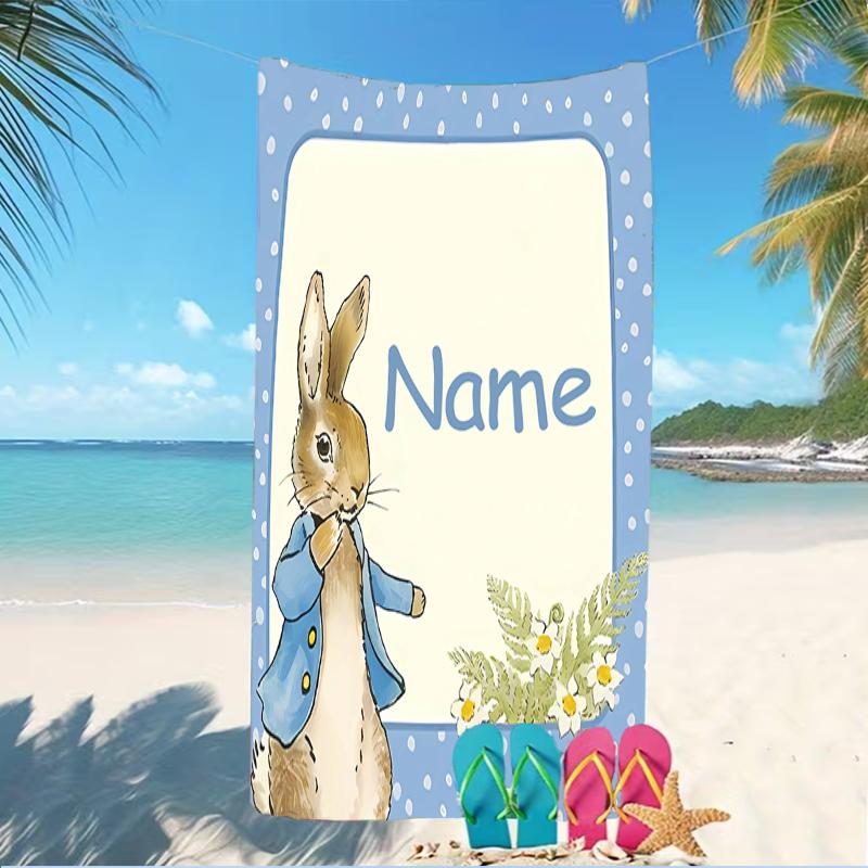 Customizable personalized beach towels Peter Rabbit themed designs.Suitable for the beach, yoga, sports;ideal as beach accessories