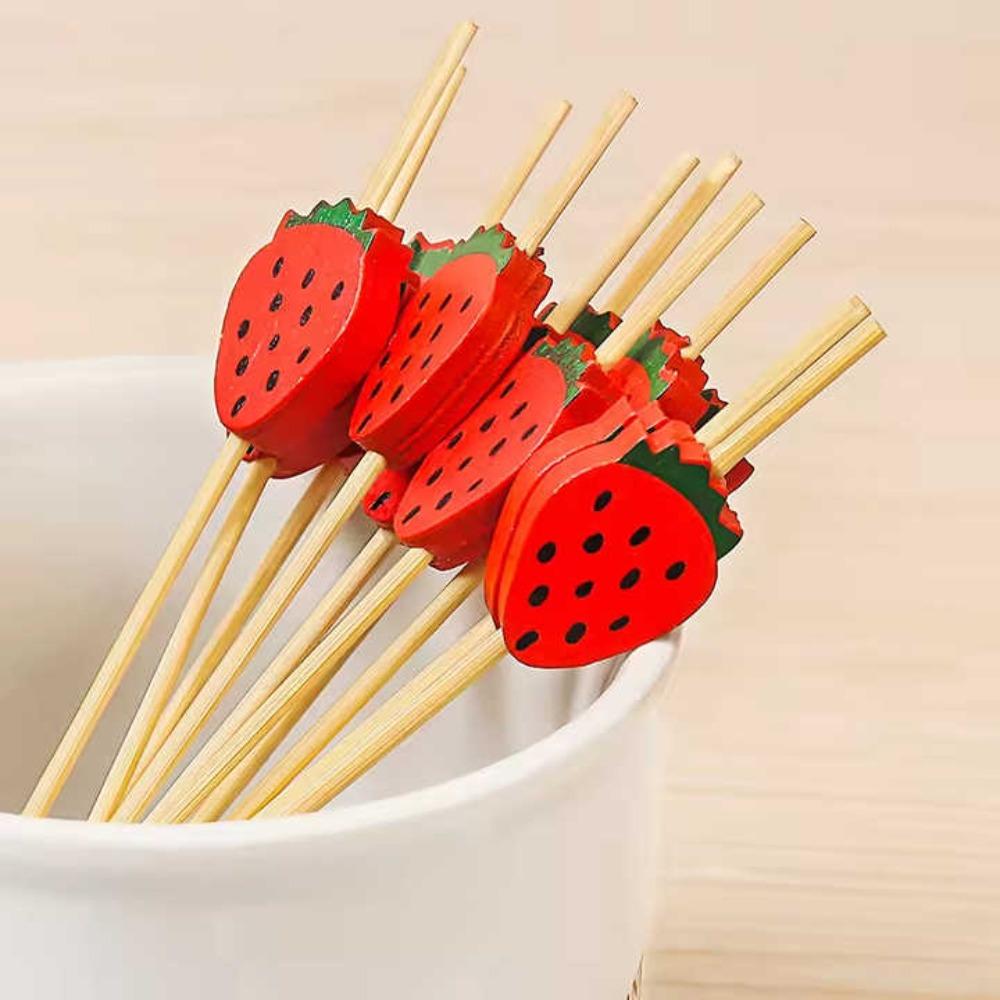 100Pcs Disposable  Colorful Strawberrie Watermelon Bamboo  Picks Buffet Food Fruit Forks For Wedding Birthday Party Decor
