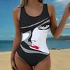 Maillot de bain une pièce sexy d'été avec imprimé floral facial, coupe ajustée, décolleté plongeant en U dans le dos, maillot de bain mode accrocheur pour la plage, la piscine, les vacances