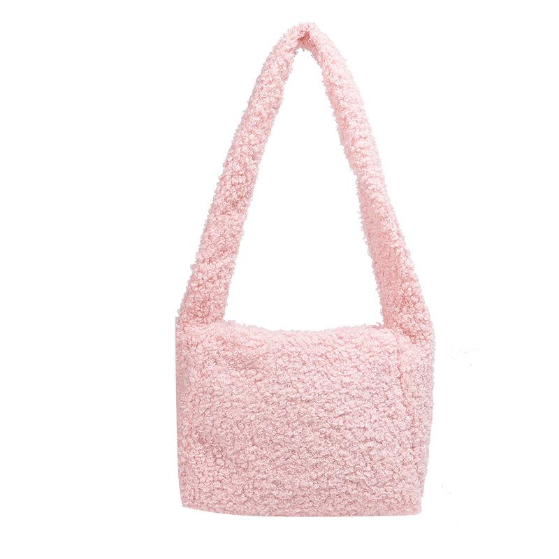 New autumn and winter plush handbag small square bag shoulder bag large capacity solid color personalized niche design