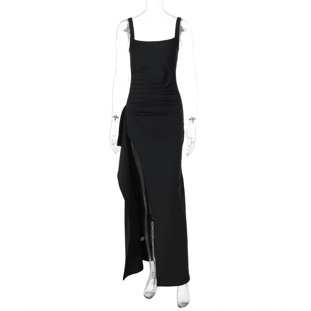 Damen Mode Sexy Rückenfrei Hoher Schlitz Spaghettiträger Langes Abendkleid