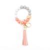 Silicone & Beech Wood Beaded Keychain Bracelet with Pendant