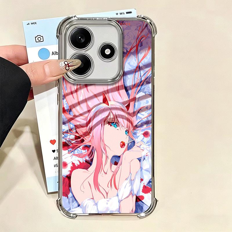 Darling Zero Two 02 Anime Plating Phone Case For Xiaomi Redmi Note 14 15 Pro Plus 13 12 11 11S 11T 10 9S 9 5G Anti-Fall Airabag