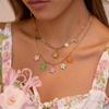 GEMCHIC Women's Colorful Flower Stainless Steel Layered Necklace 18K Gold Plated Bohemian Collarbone Chain