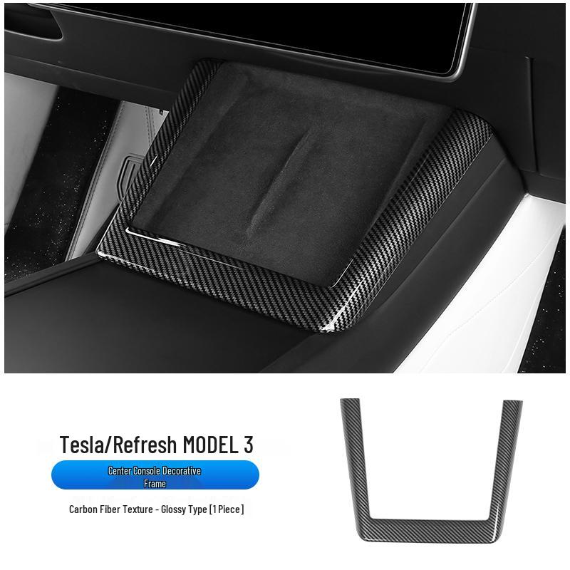 Tesla Model Y/3 Carbon Fiber Texture Center Console Trim Accessories