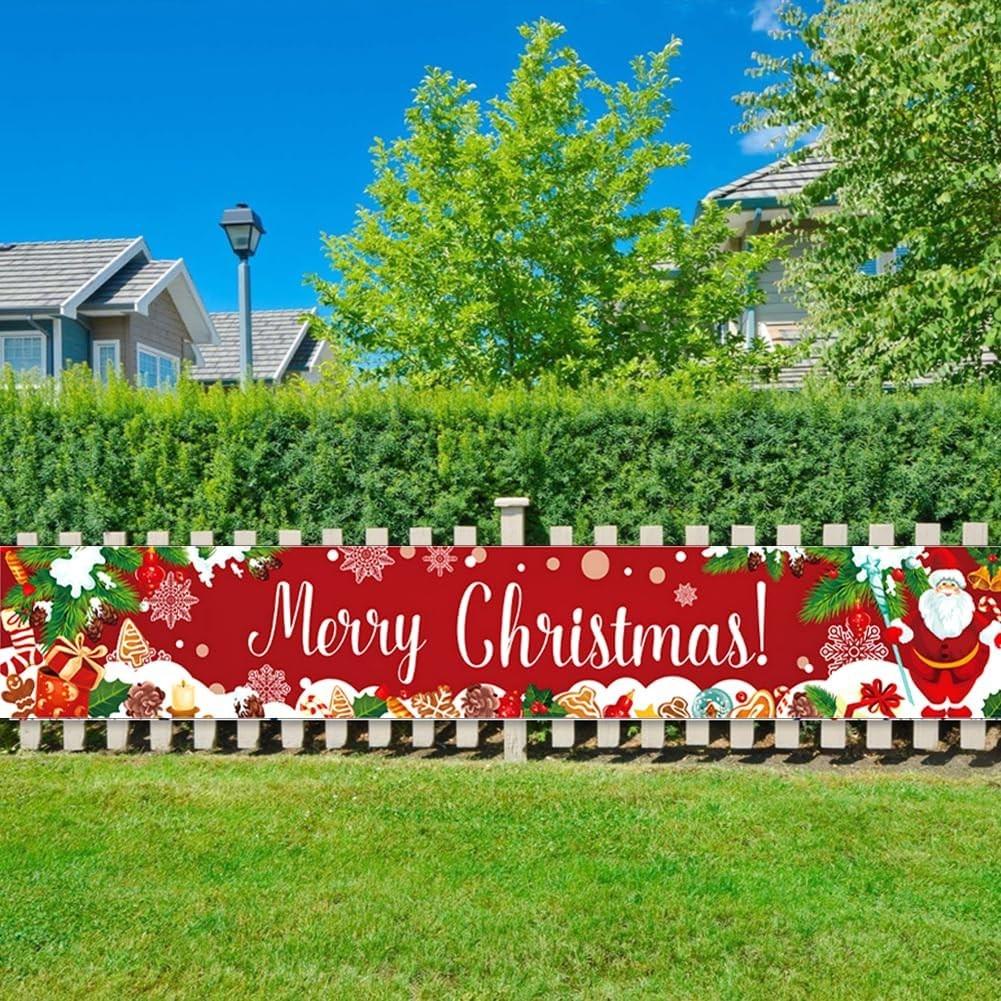 Merry Christmas Banner 120 x20 In Red Yard Sign Banners Flag Large with Xmas