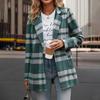 Women's Casual Fashion  Plaid Shirt Medium Woolen Coat