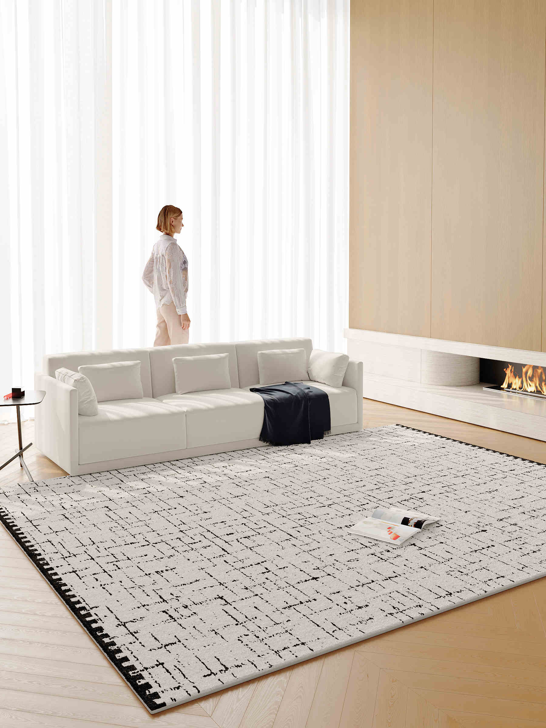 

Легкий ковер Wabi-Sabi с имитацией кашемира с выстиранной спинкой для гостиной, спальни, кровати, устойчивый к грязи ковер для украшения дома 120X160CM(3.9X5.3FT