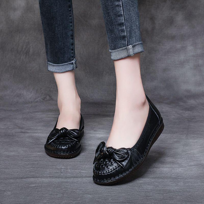 

Модные Новые Весенние Женские Лоферы Женские Натуральная Кожа Мягкие Мокасины Женские Ретро Бабочка-узел Цветок Летние Балетки CN35 (foot 22.5cm) чёрный