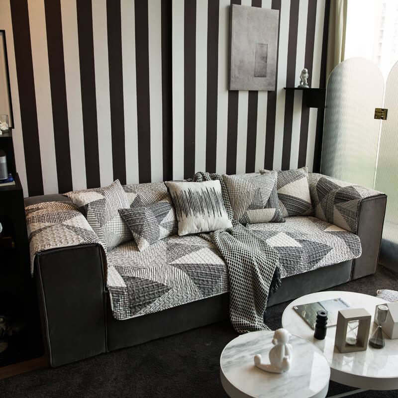 Nordic Black White Plaid Sofa Covers Cotton Soft Cushion Case Modern Four Seasons Non-slip Sofas Towel L-shaped Home Protective