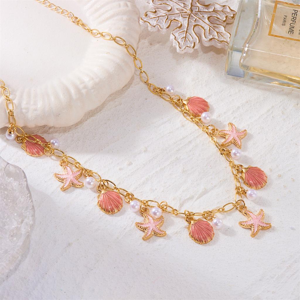 Collana Unica Y2K a Tema Oceanico per Donna Boho Stella Marina Rosa Smalto Conchiglie Ciondolo Collana Choker Gioielli Estetici Estivi
