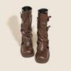 Medium Length Martin Boots Women's Small Pile Boots Women's Summer Brown Boots Thick-soled Wasteland West Cowboy Boots