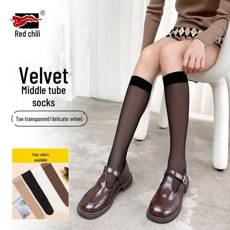 Red Pepper Fashion Mid-Tube Velvet Stockings: Breathable, Thin, Sexy Calf Socks for Women