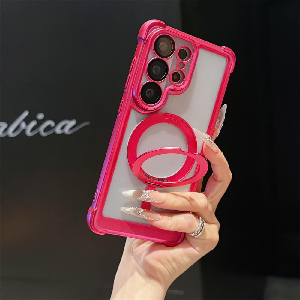 

Plating For Magsafe Acrylic Holder Case For Samsung Galaxy S26 Ultra S23 S24 FE S25 Plus Magnetic Bracket Lens Protector Cover Galaxy S25 FE