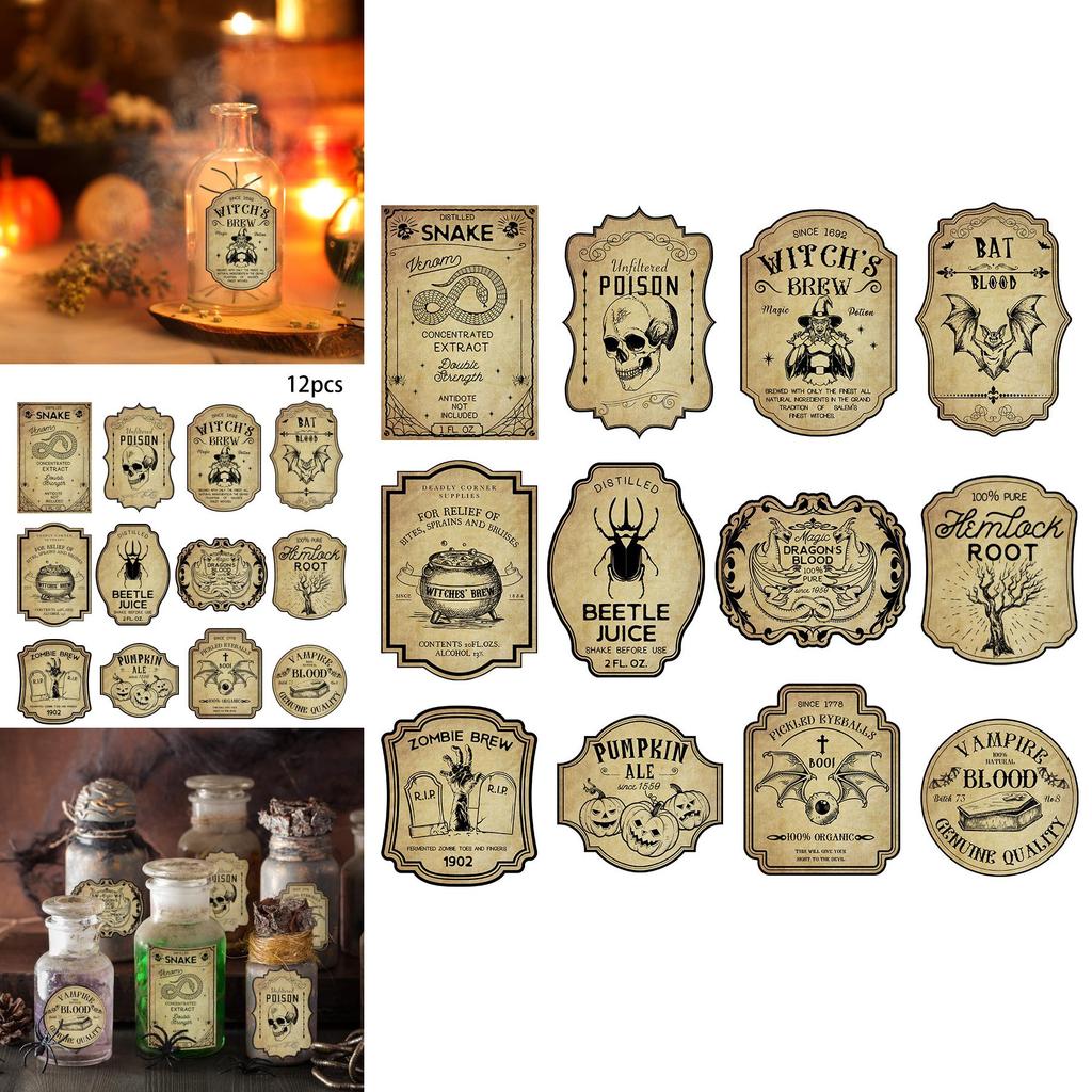 Halloween Vintage Wine Bottle Labels With Removable Stickers For Party Decor And Event Setup
