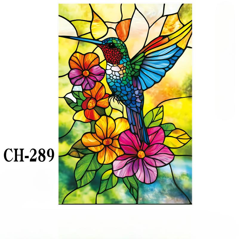 Colorful Window Glass Electrostatic Stickers Retro Flowers Birds Stickers Removable Window Privacy Stained Decor Film For Home
