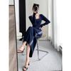 Long Sleeve Split Knitted Dress Women's Autumn New High-end Temperament Muse Fan Inner Long Dress