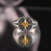Adjustable Star Motif Ring Men Women Sterling Vintage Geometric Band Minimalist Punk Chic Finger