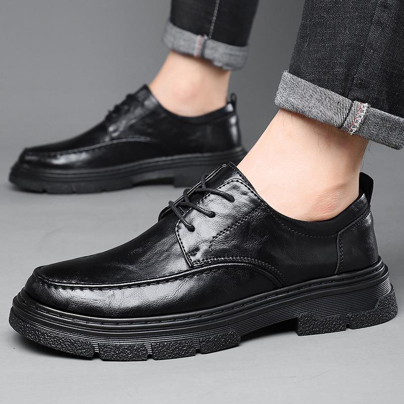 Fashion Spring Autumn Leather Platform Loafers for Men Designer Soft-soled Casual Men Leather Shoes Male Black Business Men's Dress Shoe