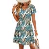 Women's Fashionable print V-neck Short Sleeved Loose Casual Beach Vacation Dress