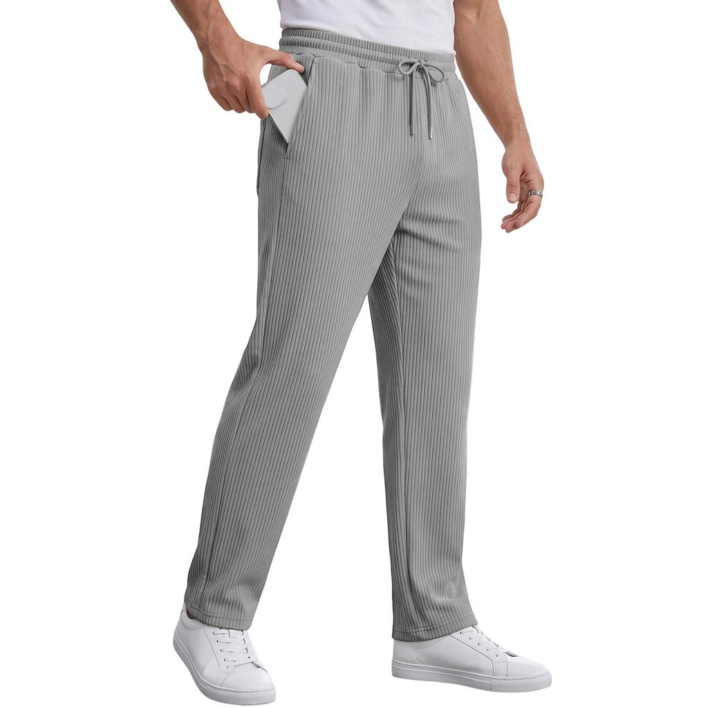 Men's Casual Loose Fit Straight Leg Pants with Drawstring and Stripes for Spring and
