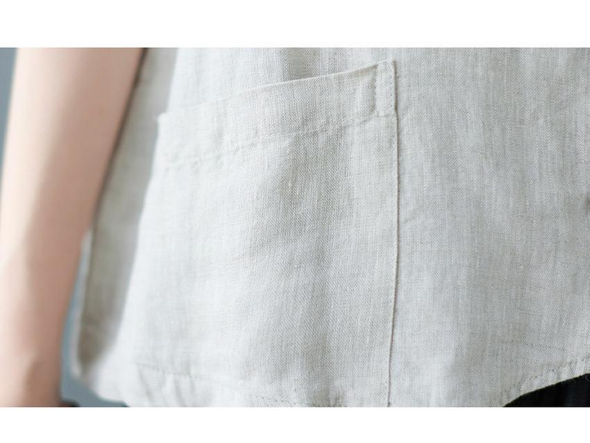 2025 Summer Women's Solid Color Sleeveless Cotton Linen V-Neck Vest