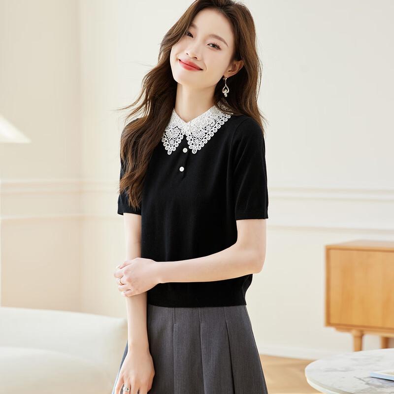 

Элегантная женская трикотажная футболка с коротким рукавом из шерстяной смеси M