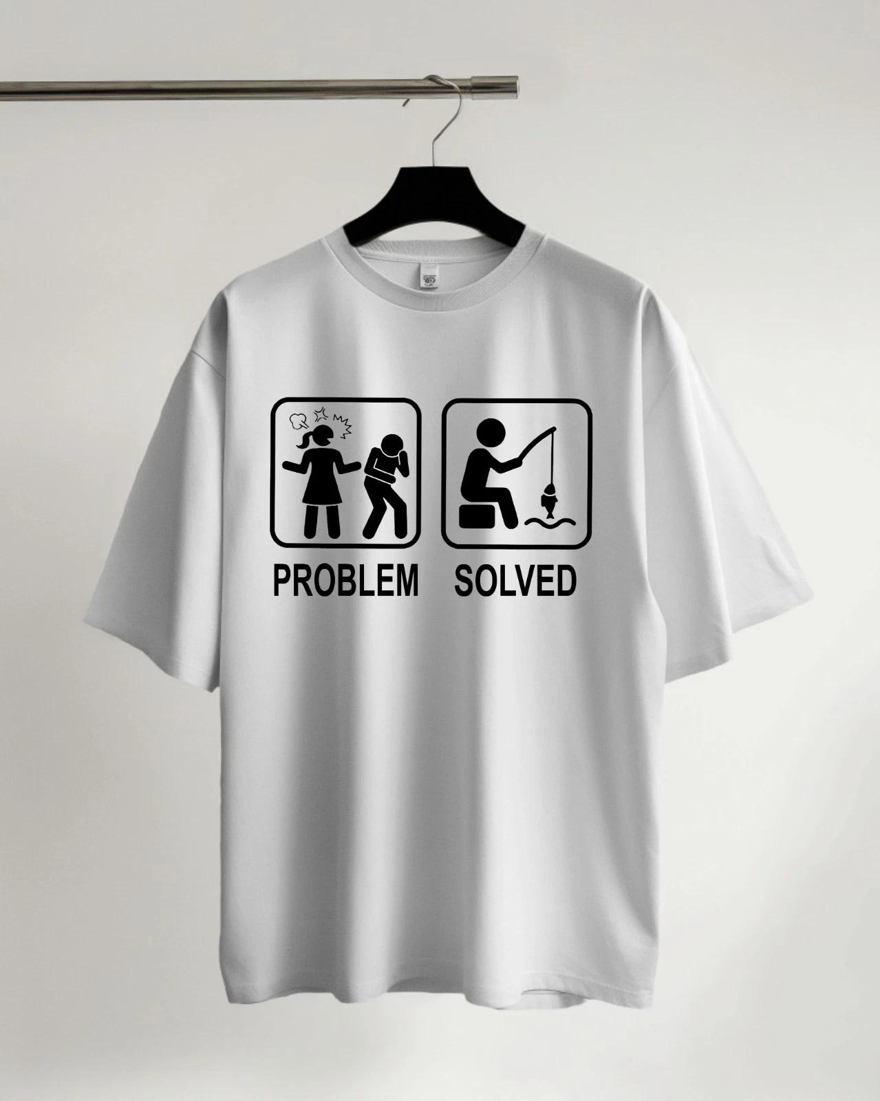 Funny Fishing T-Shirt, Problem Solved Nagging Wife go Shirt, Fishing Lover Gift M