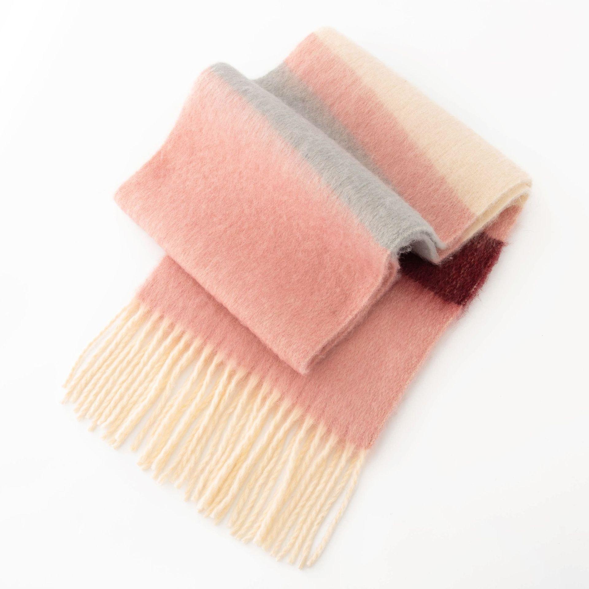 

Large Fluffy Woolen Scarf for Women New Style Maillard Plaid Autumn and Winter Shawl Warm Scarf 36*190+10*2cm