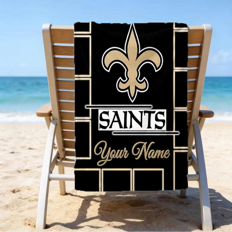 Custom Name Beach Towel Orleans Saints Logo Beach Towel, Soft Microfiber, Gift for Her/Him, Birthday, for Pool, Beach, Travel, Fan gifts