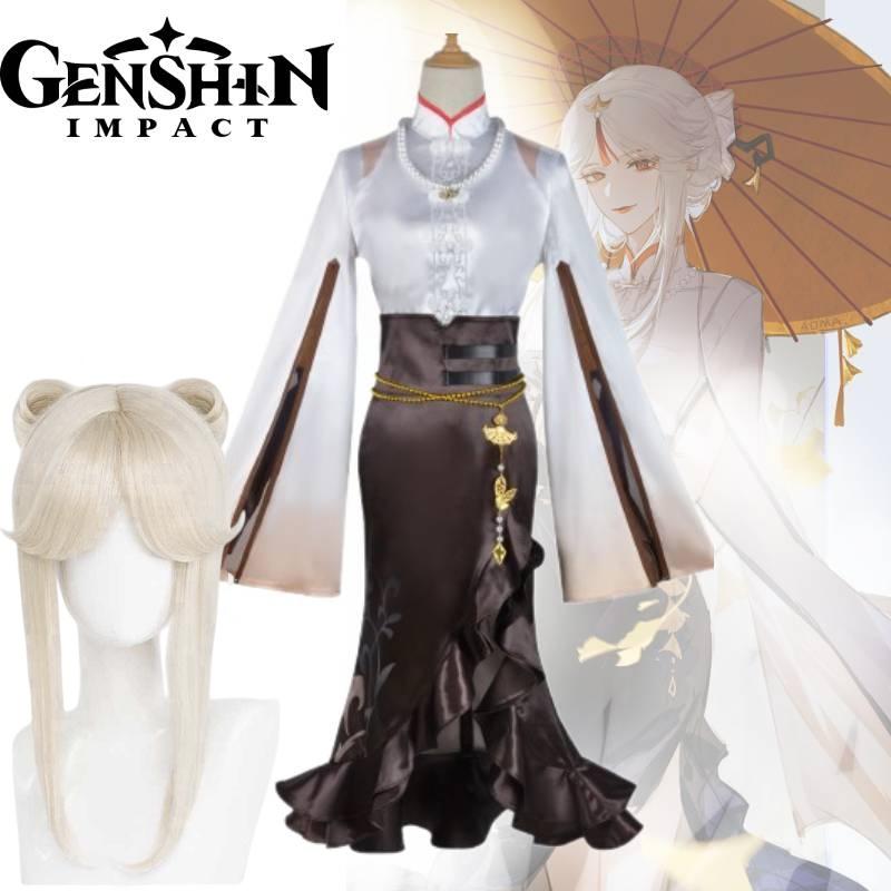 Genshin Impact Ningguang Pizzahut Cobranded Cosplay Game Character Bowknot Wig