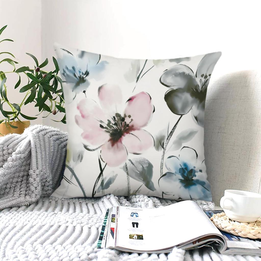 4Pcs Watercolor Floral Bloom Printed Pillow Cover Polyester Cushion Case 2D Flat Printing Pillowcase Romantic Gift Ready Now