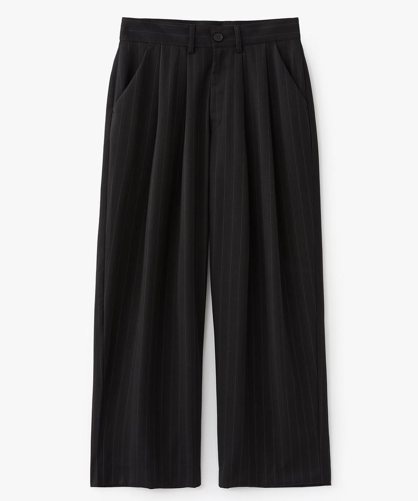 COFWI Melsa Double-Pleat Striped Wide Slacks Black