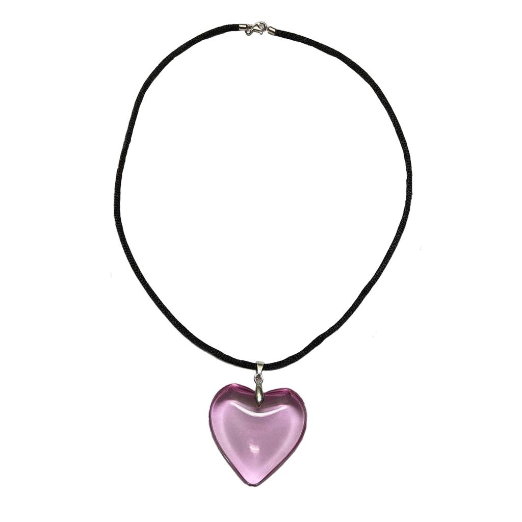 Collana Grande Cuore d'Amore Ciondolo Catena Clavicola Punk Catena Nera in Corda Ciondolo in Vetro Collana Choker Ornamento di Compleanno