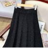 Autumn High Waist Big Swing Knitted Wool Skirts For Women Plaid Office Lady Skirt
