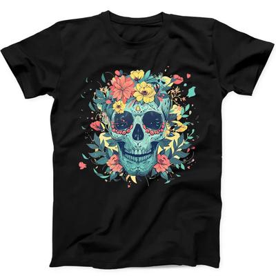 Floral Skull Flowers Best Seller Funny Gift Tee Black T Shirt 299