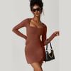Womens Square Neck Bodice Dress Long Sleeve Side Slit Flare Mini Dresses
