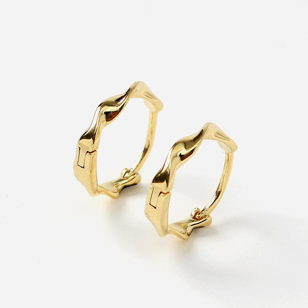925 Silver Gold Plated Wave Twisted Ring Earrings