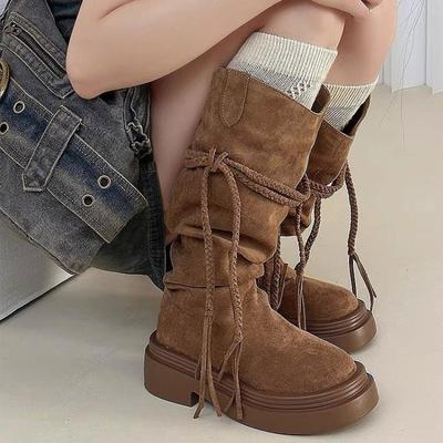 Fashion Thick Sole Flat Shoes High Boots Women's Shoes Brand Trend Pleated Designer Winter Snow Boots 2024 New Style Elegant