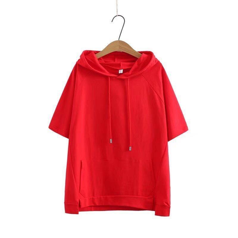 Nadměrné 4XL Volné mikiny Dámské bavlněné mikiny s kapucí Letní krátký rukáv Tenká trička Dámské ležérní pulovry Topy Svrchní oblečení