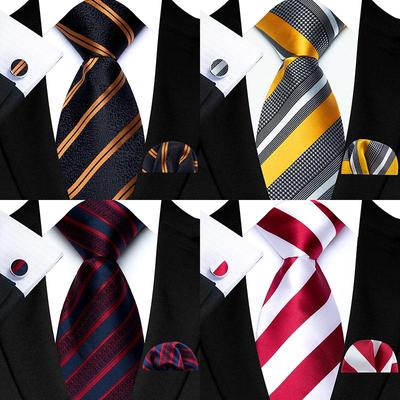 Conjunto Formal de Tres Piezas a Rayas para Hombre 2026: Corbata, Pañuelo de bolsillo, Gemelos