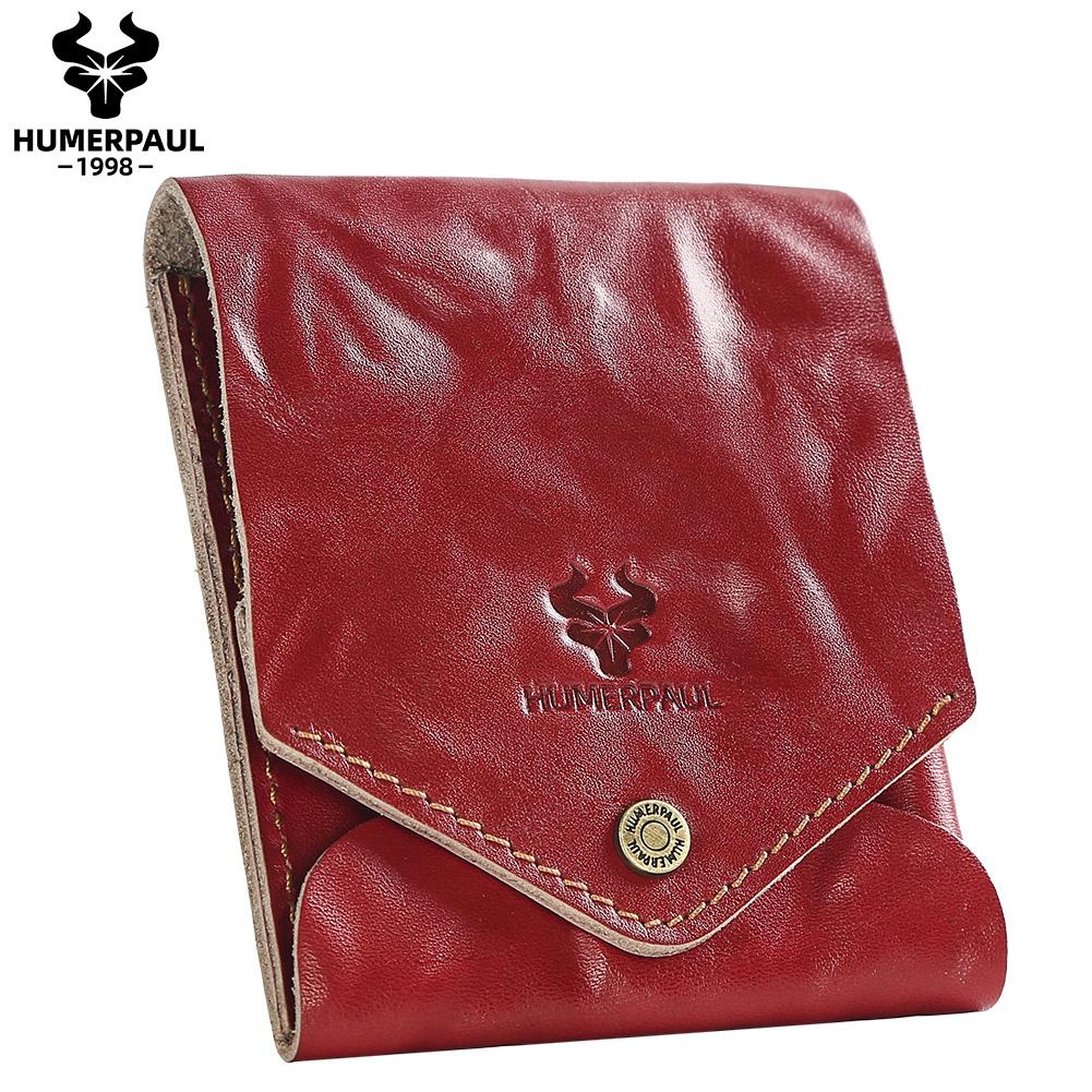 Humerpaul The First Layer of Cowhide Wallet Card Case Compact Exquisite Solid Color Casual Small Bag Portable