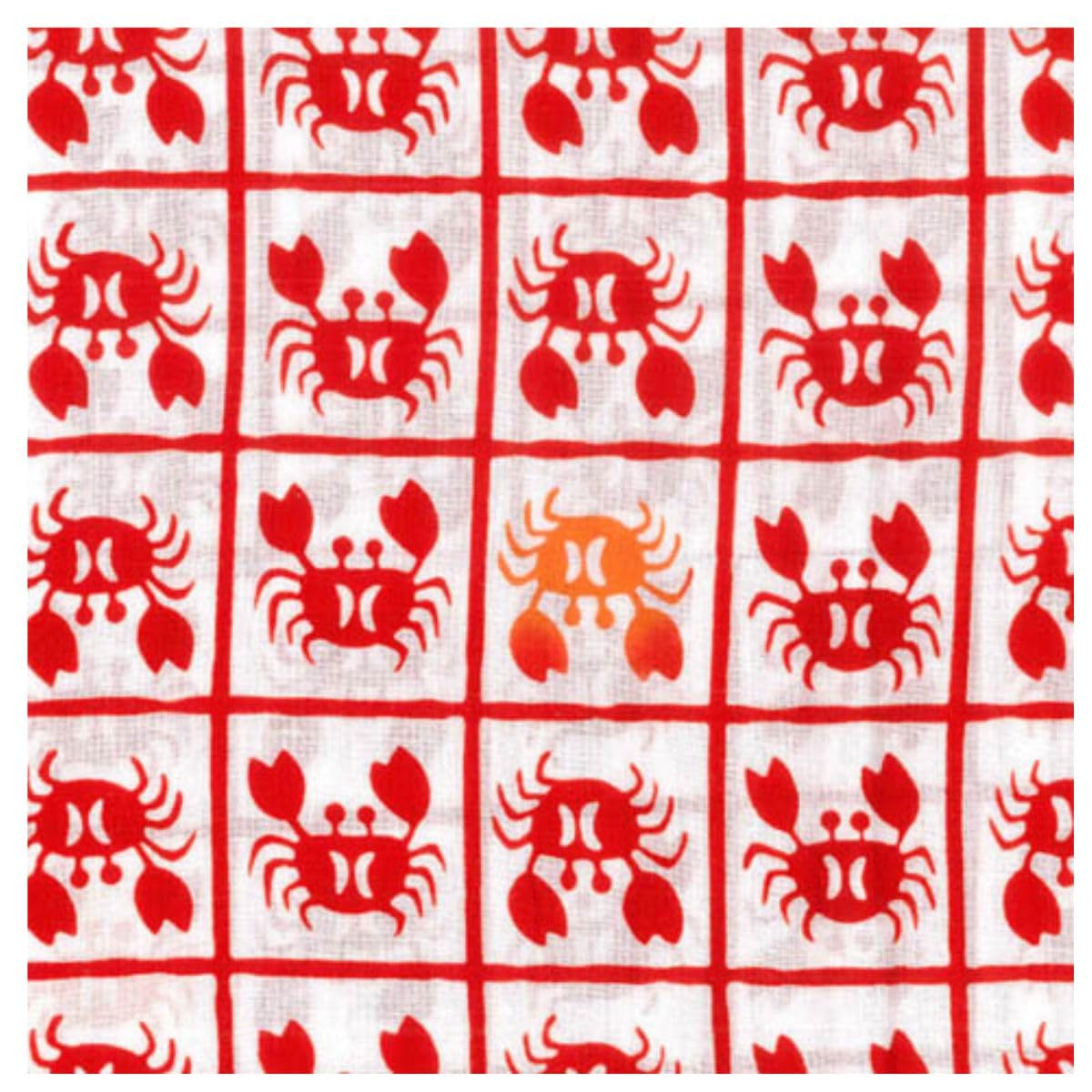 

Tenugui Made in Japan Niwa-zome (Crab Pattern) - 100% Cotton, помаранчевий