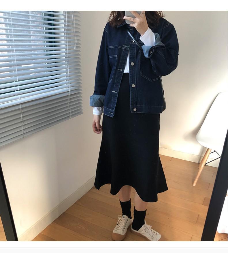 Korean Retro Denim Jacket for Women - Loose Fit, Large Size, Dark Wash, Spring & Autumn 2024