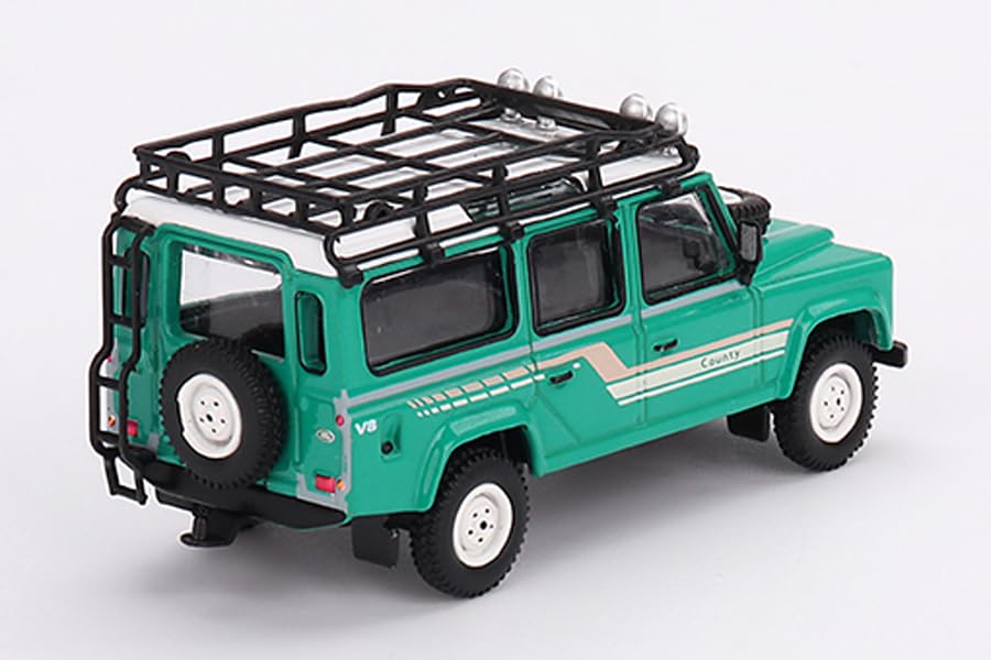 TrueScale Miniatures MINI GT Scale Land Rover Defender 110 County Station Tritend Finished Model 1/64 Wagon, Green, Right-Hand Drive,