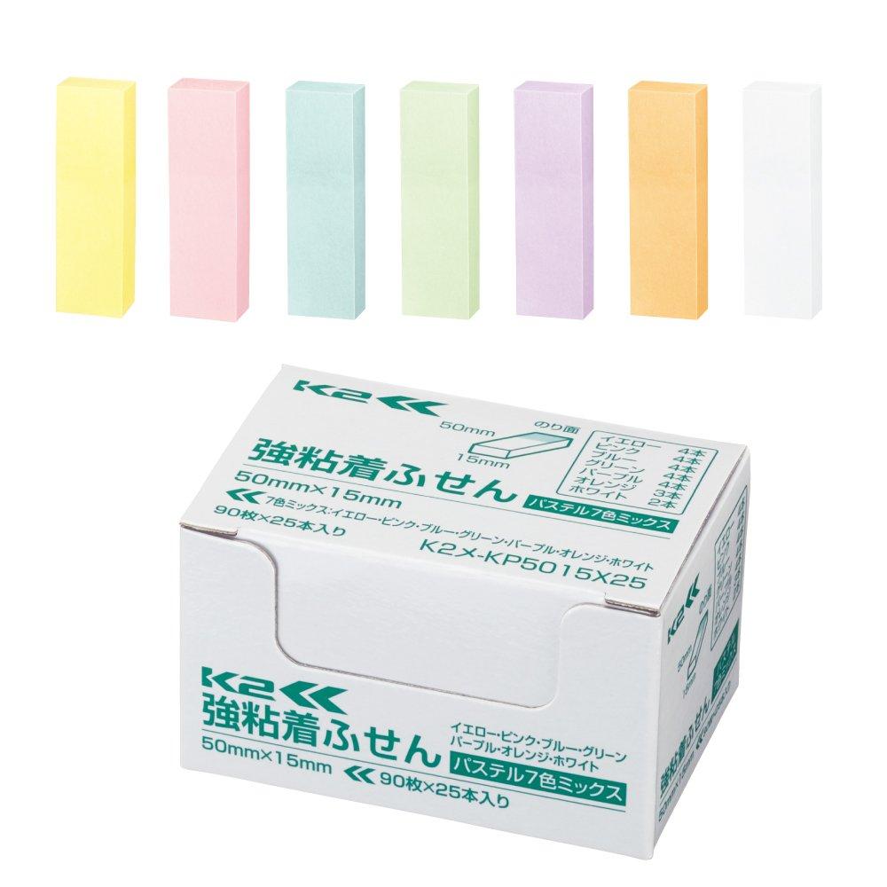 KOKUYO Sticky Strong 50mm X 90 Sheets X 25 7 Notes, Adhesive, K2, 15mm, Pastel, Packs, Colors, K2ME-KP5015X25