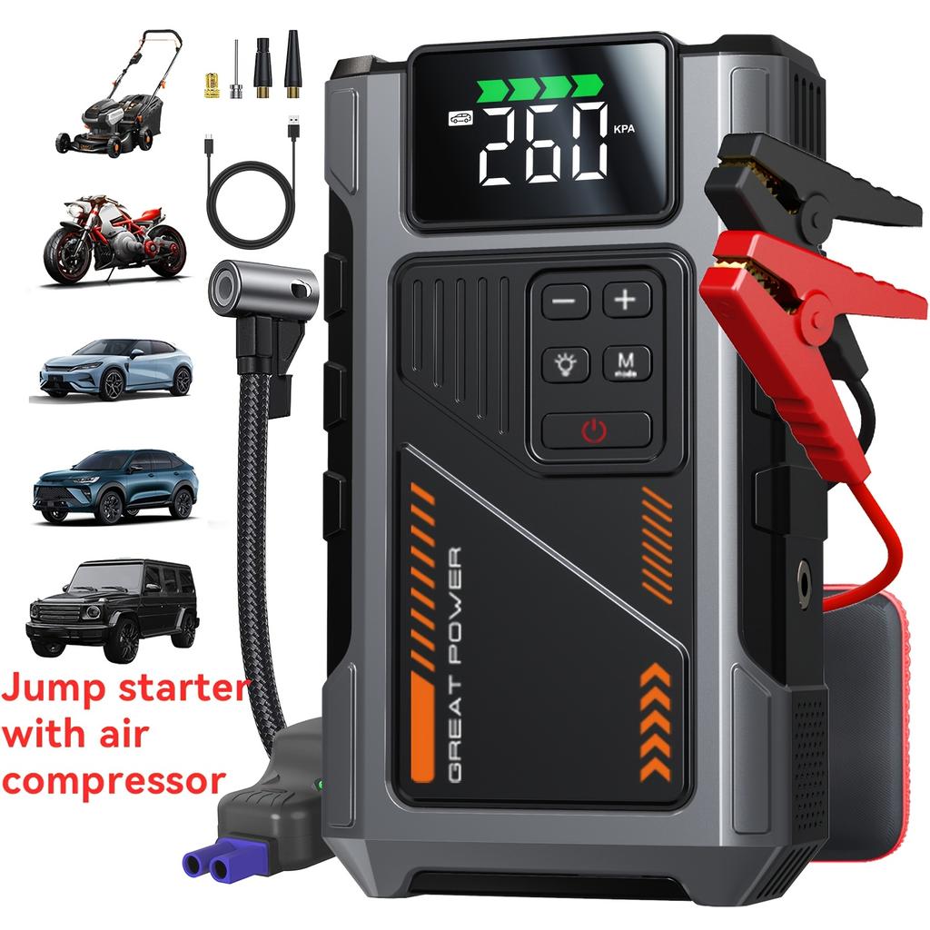 Portable Car Jump Starter with Air Compressor, Jump Starter Battery Pack, 5000A Peak with 150 PSI Tire Inflator, 12V Car Battery Jump Power Pack