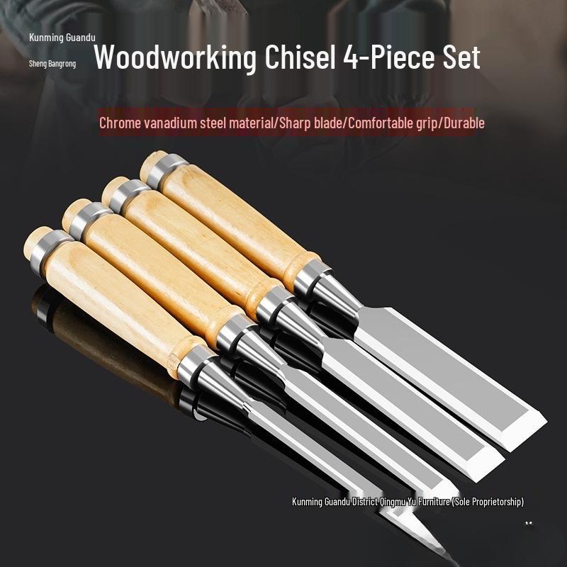 Chrome Vanadium Steel Woodworking Chisel Set with Wooden Handles