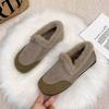 2025 winter new velvet round head one-pedal warm beanie shoes women's retro down fabric lamb wool cotton shoes