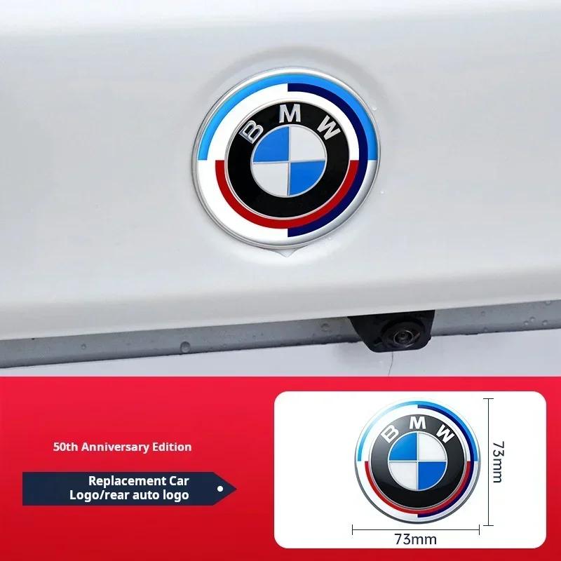 XZDXD1 For BMW Kith&BMW  Anniversary Logo Front Cover Badge 81mm + Rear Badge 72mm + Hubcap 56mm + Steering Wheel Sticker 46mm  Car Acc